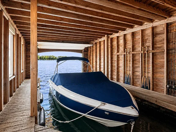 A Deep-Water Boathouse With Its Own Guest Suite on Lake Sunapee